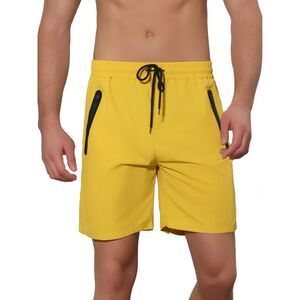 Men's Solid Color Elastic Waistband Lightweight Swimwear Shorts Yellow
